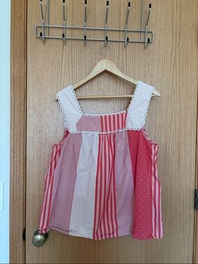 Boden Red and White Striped Sleeveless Cotton Top patchwork rare